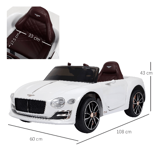 HOMCOM-Macchina-Elettrica-per-Bambini-Bentley-con-2-Portiere-Guida-Manuale-e-Telecomando-Fari-e-Suoni-108x60x43cm-Bianco