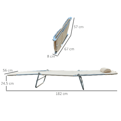 Outsunny-Set-2-Lettini-Prendisole-Pieghevoli-con-Schienale-Reclinabile-a-4-Livelli-Metallo-e-Tessuto-a-Rete-Beige