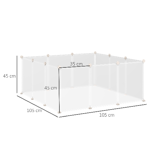 PawHut-Recinto-per-Conigli-Cuccioli-e-Piccoli-Animali-Modulabile-in-Metallo-e-PP-12-Pannelli-da-35x45cm-Bianco