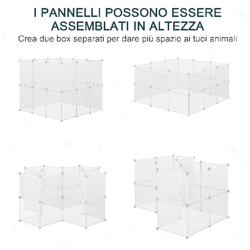 PawHut-Recinto-per-Conigli-Cuccioli-e-Piccoli-Animali-Modulabile-in-Metallo-e-PP-12-Pannelli-da-35x45cm-Bianco