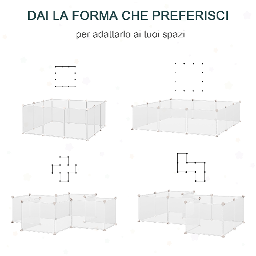 PawHut-Recinto-per-Conigli-Cuccioli-e-Piccoli-Animali-Modulabile-in-Metallo-e-PP-12-Pannelli-da-35x45cm-Bianco