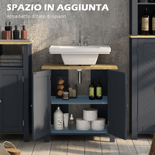 kleankin-Mobile-Sottolavabo-in-Truciolato-e-MDF-a-2-Ante-con-Ripiano-Interno-Regolabile-60x30x60-cm-Grigio