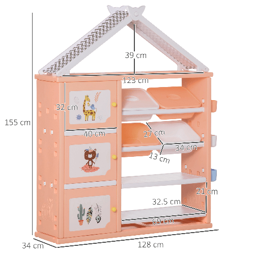 HOMCOM-Armadio-Cameretta-Mobile-Portagiochi-con-4-Contenitori-3-Armadietti-e-Mensole---Arancione