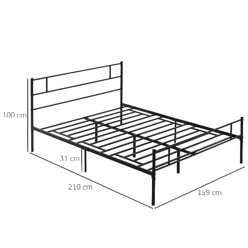 HOMCOM-Struttura-Letto-Matrimoniale-in-Acciaio-160x200cm-con-Doghe-Testiera-e-Pediera---Nero