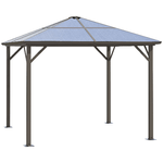 Outsunny Gazebo da Giardino con Tetto in Policarbonato e Struttura in Alluminio, 3x3m, Caffè