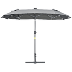 Outsunny Ombrellone doppio con Base a crocee Luci Solari, 295x150x219cm, Grigio