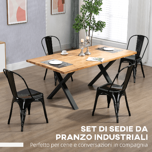 HOMCOM-Set-da-4-Sedie-da-Cucina-Impilabili-Stile-Industriale-in-Acciaio-45x53x85cm-Nero