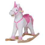 HOMCOM-Cavallo-a-Dondolo-in-Legno-Unicorno-Giocattolo-Cavalcabile-Bambini-Peluche-78-×-28-×-68cm-Rosa