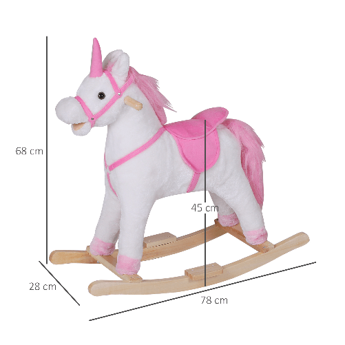 HOMCOM-Cavallo-a-Dondolo-in-Legno-Unicorno-Giocattolo-Cavalcabile-Bambini-Peluche-78-×-28-×-68cm-Rosa