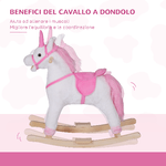 HOMCOM-Cavallo-a-Dondolo-in-Legno-Unicorno-Giocattolo-Cavalcabile-Bambini-Peluche-78-×-28-×-68cm-Rosa