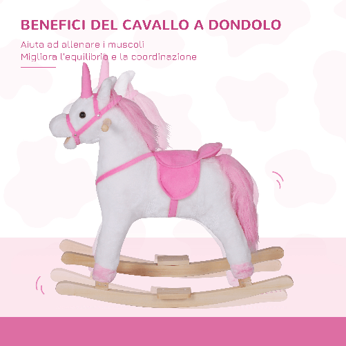 HOMCOM-Cavallo-a-Dondolo-in-Legno-Unicorno-Giocattolo-Cavalcabile-Bambini-Peluche-78-×-28-×-68cm-Rosa