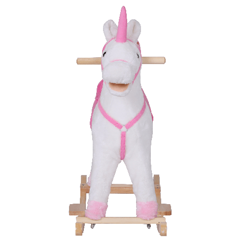 HOMCOM-Cavallo-a-Dondolo-in-Legno-Unicorno-Giocattolo-Cavalcabile-Bambini-Peluche-78-×-28-×-68cm-Rosa