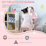 HOMCOM-Tavolo-per-Trucco-per-Bambine-3-6-Anni-con-Sgabello-Cassetti-e-Specchio-Coordinato-in-Acrilico-Rosa