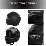 HOMCOM-Casco-Moto-Integrale-con-Visiera-Esterna-e-Parasole-Slot-per-Bluetooth-e-Certificato-ECE-R22-Taglia-XL-61-62cm-Nero