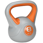 SPORTNOW Kettlebell 8kg in PU e Sabbia con Base Piatta e Impugnatura per Stacchi, Squat e Sollevamenti, 20x14x24 cm, Arancione