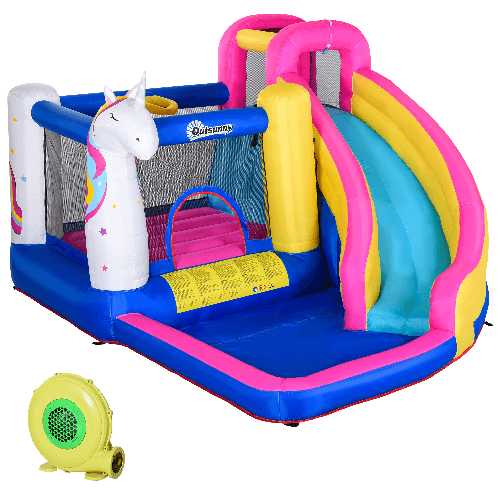 Outsunny Castello Gonfiabile per Bambini con Scivolo, Trampolino, Piscina e  Parete da Arrampicata, 333x280x210cm