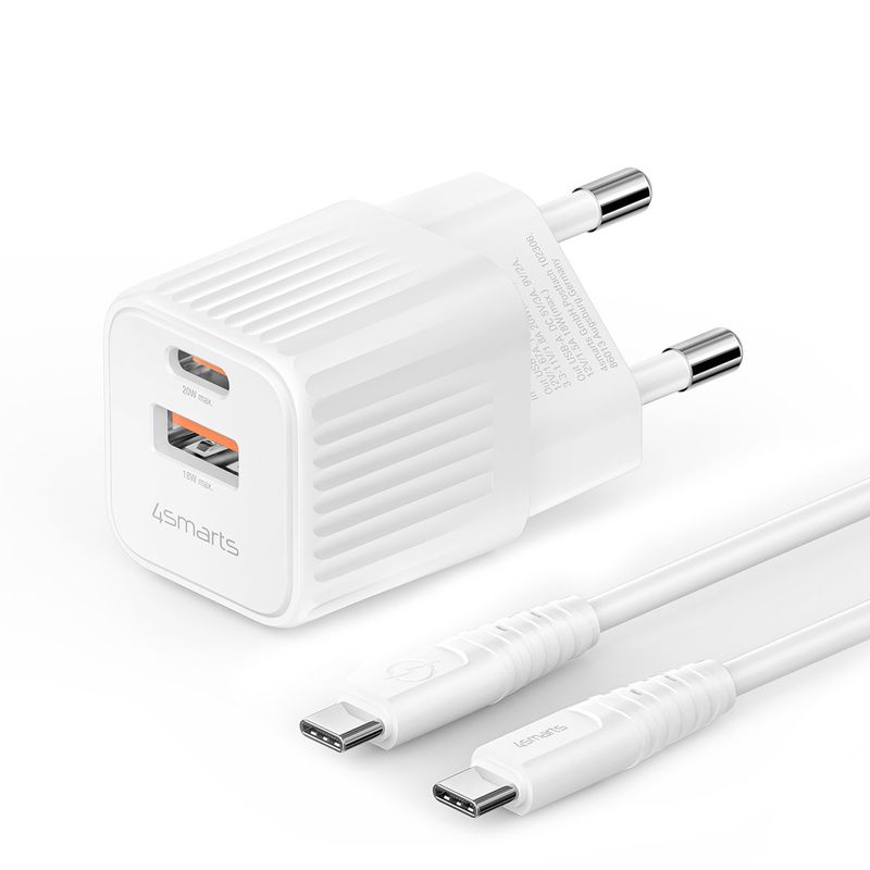 Caricabatterie-4smarts-VoltPlug-Duos-Mini-PD-20W-e-cavo-USB-C-15m-bianco