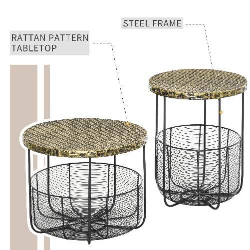 Outsunny-Set-di-2-Tavolini-da-Giardino-in-Metallo-con-Ceste-Arredamento-da-Esterno-Stile-Industriale-Nero