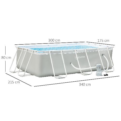 Outsunny-Piscina-Fuori-Terra-da-Giardino-Rettangolare-con-Pompa-di-Filtraggio-340x215x80cm-Grigia