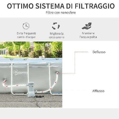 Outsunny-Piscina-Fuori-Terra-da-Giardino-Rettangolare-con-Pompa-di-Filtraggio-340x215x80cm-Grigia