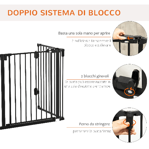 PawHut-Cancelletto-di-Sicurezza-Pieghevole-e-regolabile-in-Acciaio-Barriera-per-Cani-con-Chiusura-Automatica-e-Sistema-di-Blocco---Nero