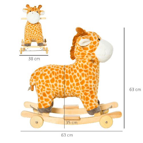 HOMCOM-Cavallo-a-Dondolo-per-Bambini-3-6-Anni-a-Giraffa-con-Ruote-e-Suoni-63x38x63cm-Giallo