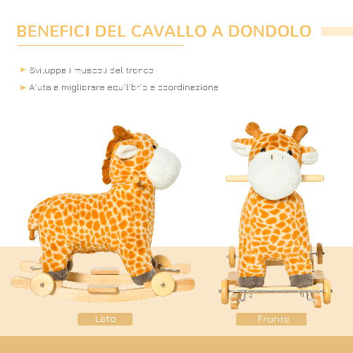 HOMCOM-Cavallo-a-Dondolo-per-Bambini-3-6-Anni-a-Giraffa-con-Ruote-e-Suoni-63x38x63cm-Giallo