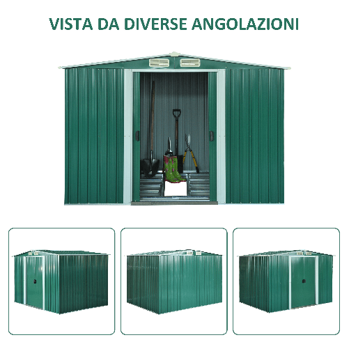 Outsunny-Casetta-da-Giardino-Porta-Utensili-in-Lamiera-di-Acciaio-Capanno-da-Giardino-in-Acciaio-con-Base-e-Porte-Scorrevoli-258x206x178cm-Verde