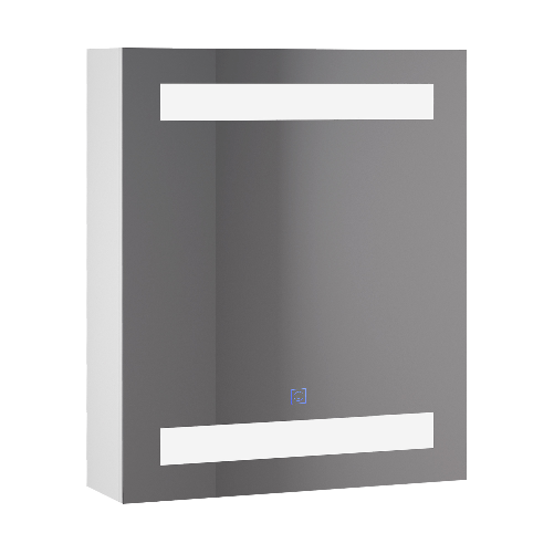 HOMCOM-Armadietto-Pensile-da-Bagno-con-1-Anta-Specchio-e-Luci-a-LED-|-2-Ripiani-Interni-|-MDF-Bianco--60-x-50-x-15cm-