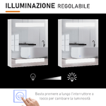 HOMCOM-Armadietto-Pensile-da-Bagno-con-1-Anta-Specchio-e-Luci-a-LED-|-2-Ripiani-Interni-|-MDF-Bianco--60-x-50-x-15cm-