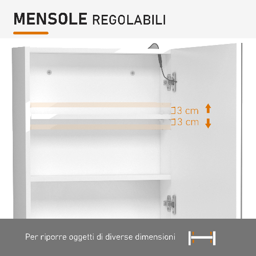 HOMCOM-Armadietto-Pensile-da-Bagno-con-1-Anta-Specchio-e-Luci-a-LED-|-2-Ripiani-Interni-|-MDF-Bianco--60-x-50-x-15cm-