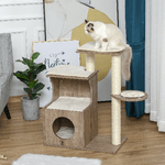 PawHut-Albero-Tiragraffi-per-Gatti-Adulti-Castello-per-Gatti-con-Cuccia-Casetta-in-Legno-Pali-in-Corda-Sisal-e-Cuscini-Rimovibili-Color-caffe-chiaro-66x38x88cm