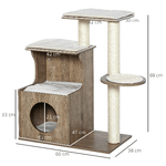 PawHut-Albero-Tiragraffi-per-Gatti-Adulti-Castello-per-Gatti-con-Cuccia-Casetta-in-Legno-Pali-in-Corda-Sisal-e-Cuscini-Rimovibili-Color-caffe-chiaro-66x38x88cm