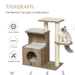 PawHut-Albero-Tiragraffi-per-Gatti-Adulti-Castello-per-Gatti-con-Cuccia-Casetta-in-Legno-Pali-in-Corda-Sisal-e-Cuscini-Rimovibili-Color-caffe-chiaro-66x38x88cm