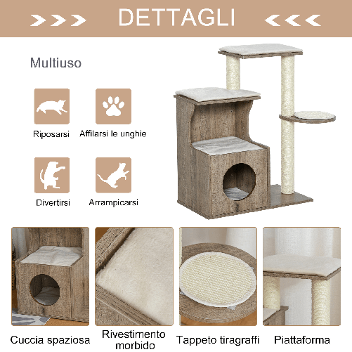 PawHut-Albero-Tiragraffi-per-Gatti-Adulti-Castello-per-Gatti-con-Cuccia-Casetta-in-Legno-Pali-in-Corda-Sisal-e-Cuscini-Rimovibili-Color-caffe-chiaro-66x38x88cm