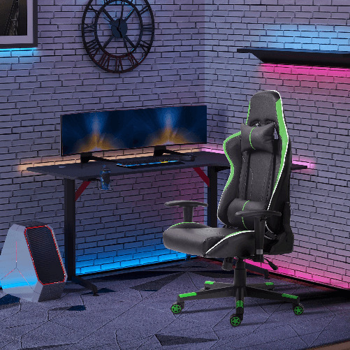 Vinsetto-Poltrona-Gaming-con-Altezza-e-Schienale-Regolabile-Sedia-da-Ufficio-Nera-e-Verde