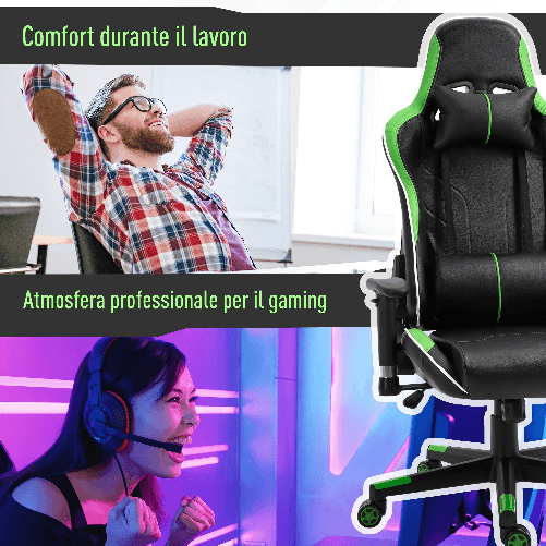Vinsetto-Poltrona-Gaming-con-Altezza-e-Schienale-Regolabile-Sedia-da-Ufficio-Nera-e-Verde