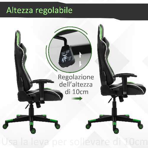 Vinsetto-Poltrona-Gaming-con-Altezza-e-Schienale-Regolabile-Sedia-da-Ufficio-Nera-e-Verde