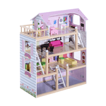 HOMCOM Casa delle Bambole per Bambini 3+ Anni in Legno di Pino e MDF a 4 Piani con 13 Accessori, Rosa, 60x30x80 cm