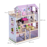 HOMCOM-Casa-delle-Bambole-per-Bambini-3--Anni-in-Legno-di-Pino-e-MDF-a-4-Piani-con-13-Accessori-Rosa-60x30x80-cm