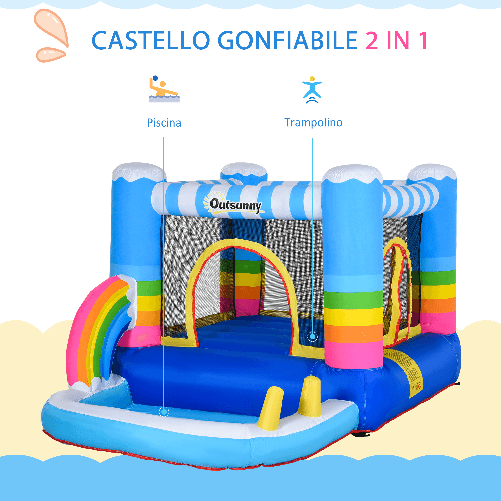 Outsunny-Castello-Gonfiabile-per-Bambini-con-Trampolino-e-Piscina-Pompa-Inclusa