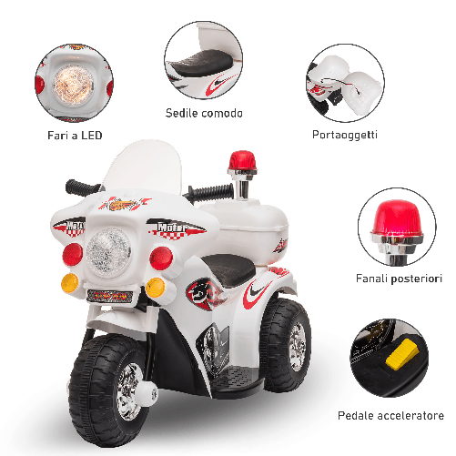 HOMCOM-Motoretta-elettrica-per-bambini-18-36-Mesi-con-3-Ruote-Luci-e-Suoni-Realistici-Bianca