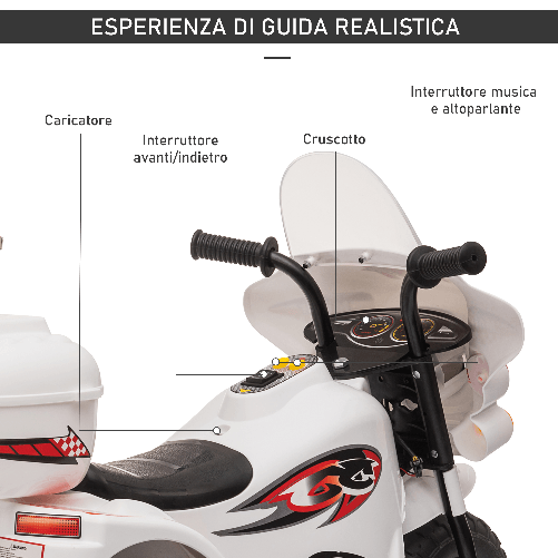 HOMCOM-Motoretta-elettrica-per-bambini-18-36-Mesi-con-3-Ruote-Luci-e-Suoni-Realistici-Bianca