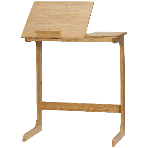 HOMCOM-Tavolino-da-Divano-a-Forma-di-C-in-Legno-di-Bambu-con-Piano-Inclinabile-su-5-Livelli-60x33x67cm