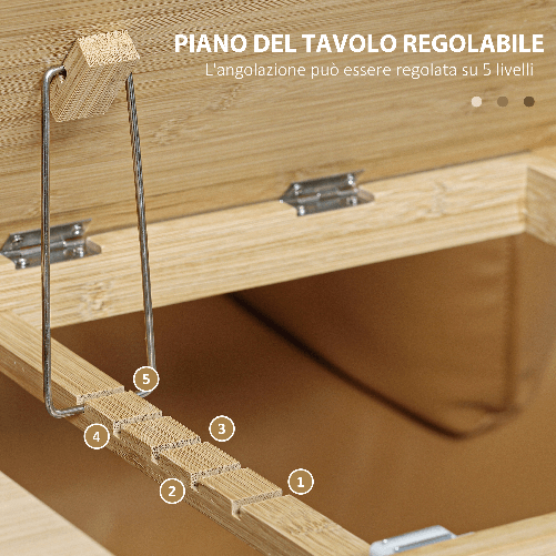 HOMCOM-Tavolino-da-Divano-a-Forma-di-C-in-Legno-di-Bambu-con-Piano-Inclinabile-su-5-Livelli-60x33x67cm