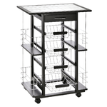 HOMCOM Carrello da Cucina Salvaspazio con 1 Cassetto, 4 Cesti Estraibili, 4 Ripiani, Legno di Pino e Metallo, 57x37x83cm