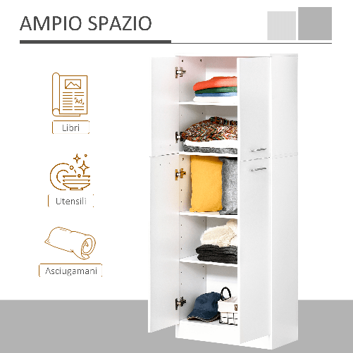 HOMCOM-Mobile-Dispensa-Multiuso-con-2-Armadietti-e-Mensole-Regolabili-Legno-Truciolare-59x31x155cm-Bianco