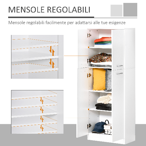 HOMCOM-Mobile-Dispensa-Multiuso-con-2-Armadietti-e-Mensole-Regolabili-Legno-Truciolare-59x31x155cm-Bianco