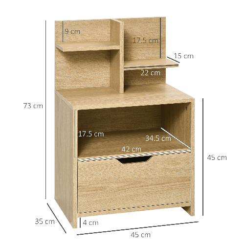 HOMCOM-Comodino-con-2-Ripiani-Aperti-e-Cassetto-in-Truciolato-per-Camera-da-Letto-e-Salotto-45x35x73-cm