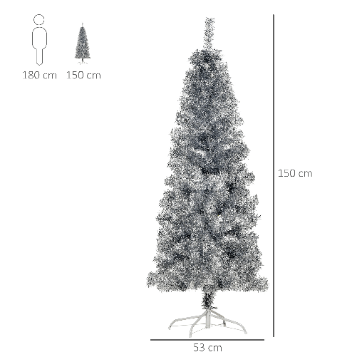 HOMCOM-Albero-di-Natale-Artificiale-Alto-150cm-con-408-Rami-Albero-di-Natale-Slim-con-Base-Rimovibile-in-PET-e-Acciaio-Argento